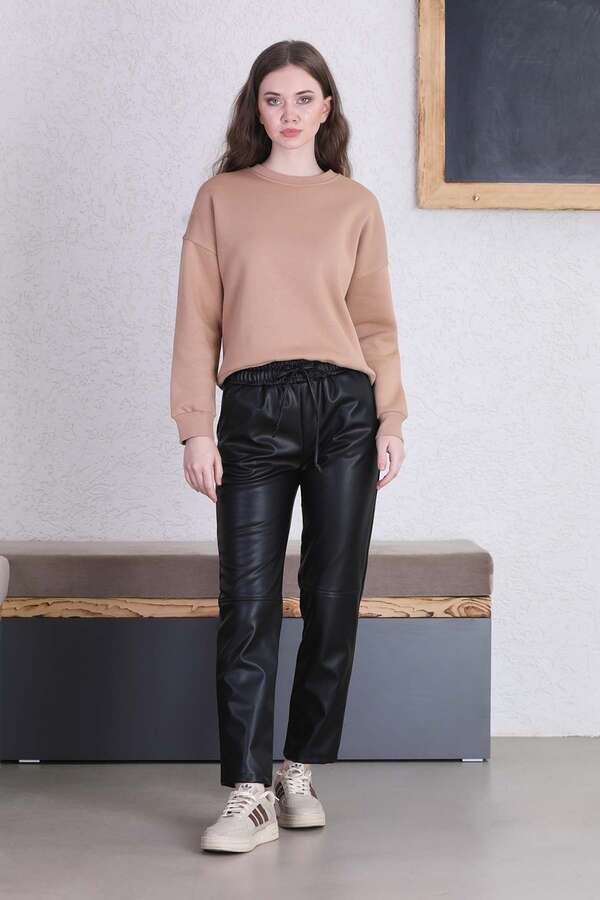 Seam Marked Leather Trousers Black - 1