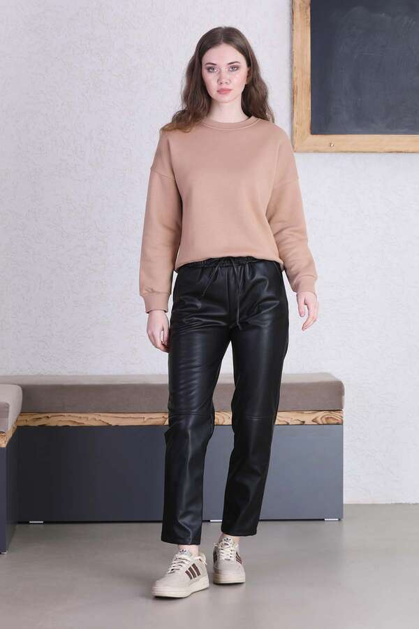 Seam Marked Leather Trousers Black - 2