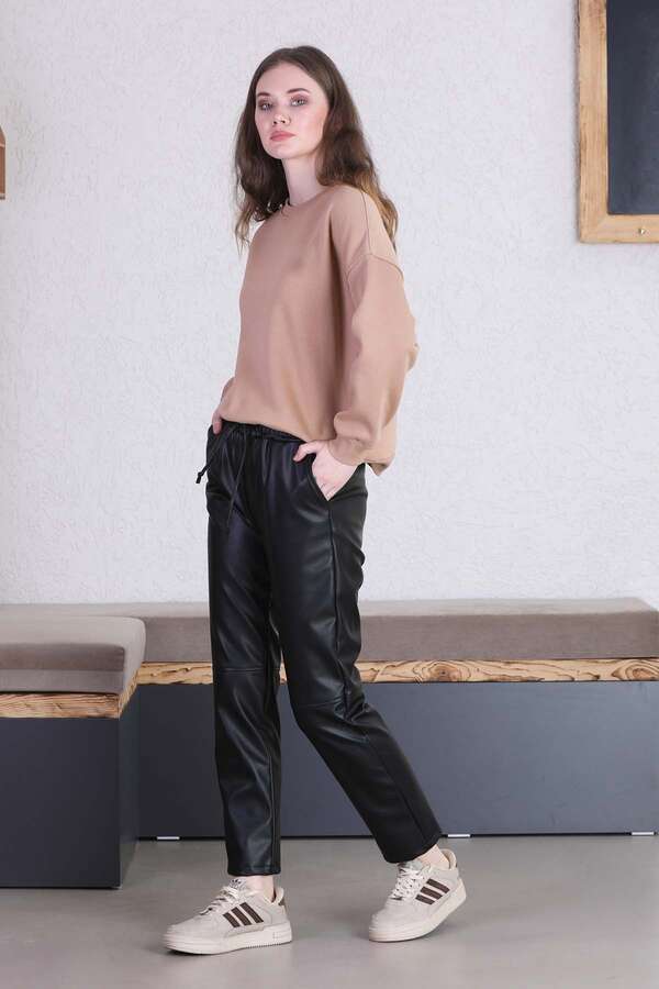 Seam Marked Leather Trousers Black - 3