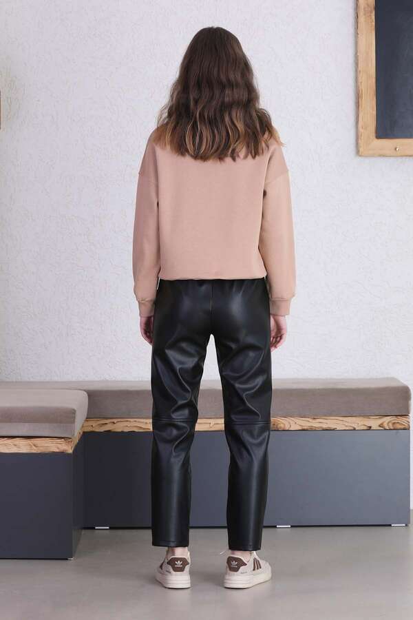 Seam Marked Leather Trousers Black - 6