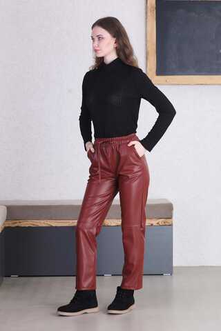 Seam Marked Leather Trousers Burgundy - 2