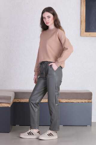 Seam Marked Leather Trousers Gray - 2