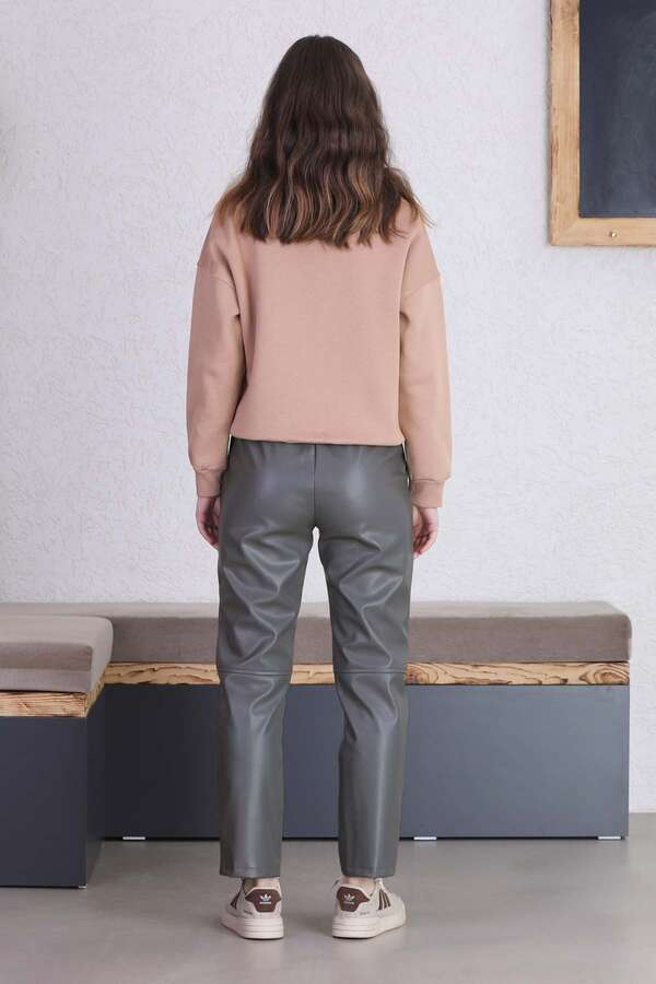 Seam Marked Leather Trousers Gray - 5