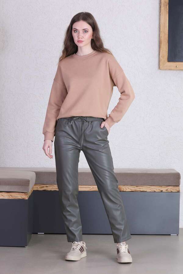 Seam Marked Leather Trousers Gray 