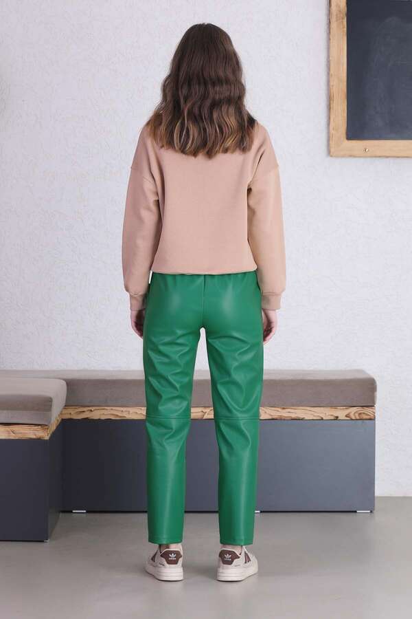 Seam Marked Leather Trousers Green - 6