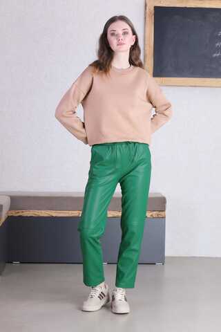 Seam Marked Leather Trousers Green - 3