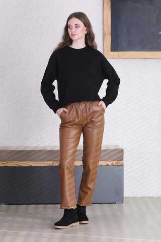Seam Marked Leather Trousers Tan - 2