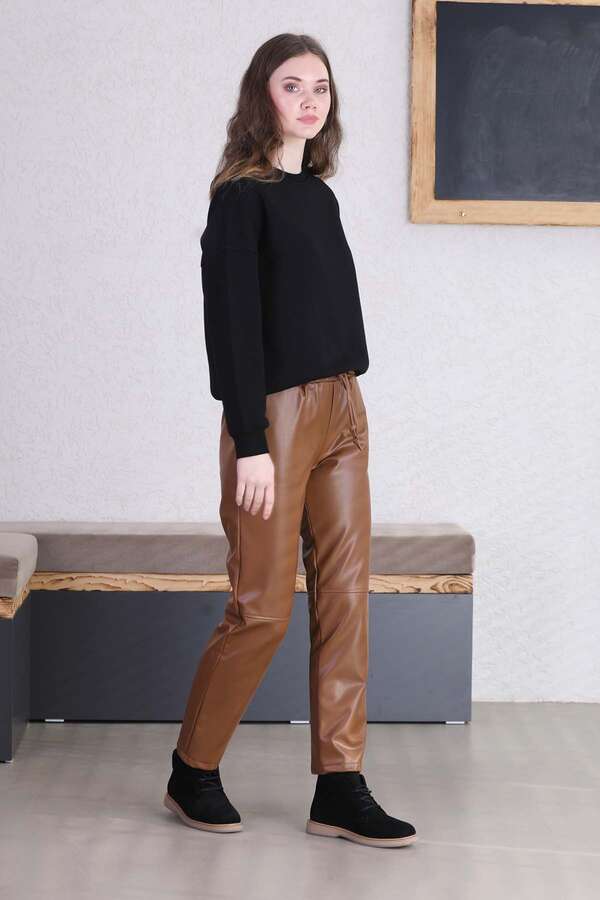 Seam Marked Leather Trousers Tan - 5