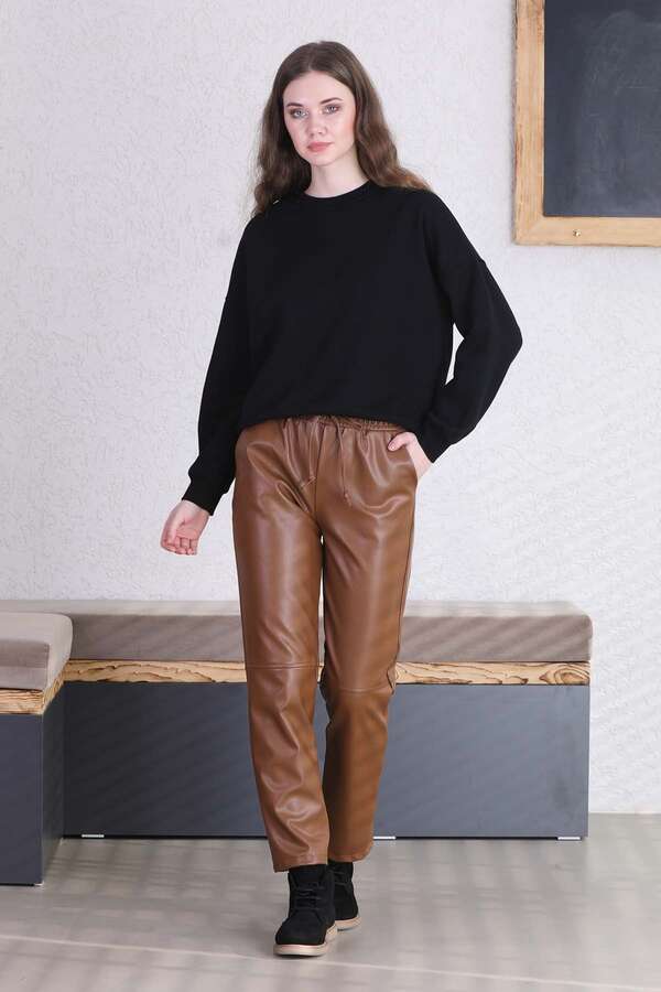 Seam Marked Leather Trousers Tan 