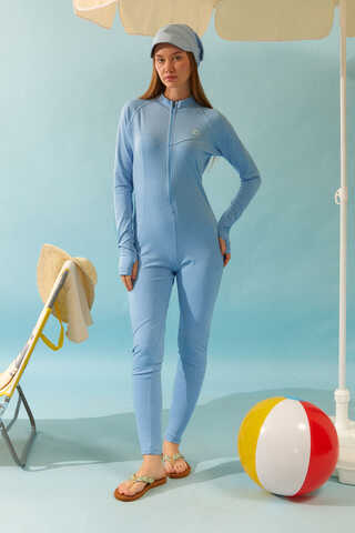 Stitched Detail One-Piece Swimsuit Baby Blue - 1