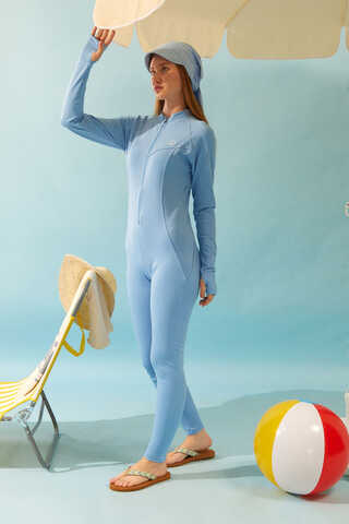 Stitched Detail One-Piece Swimsuit Baby Blue - 5