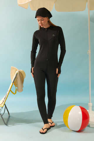 Stitched Detail One-Piece Swimsuit Black - 1