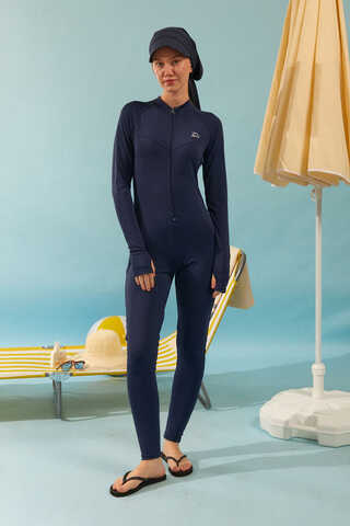 Stitched Detail One-Piece Swimsuit Navy - 1