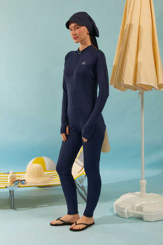 Stitched Detail One-Piece Swimsuit Navy - 2