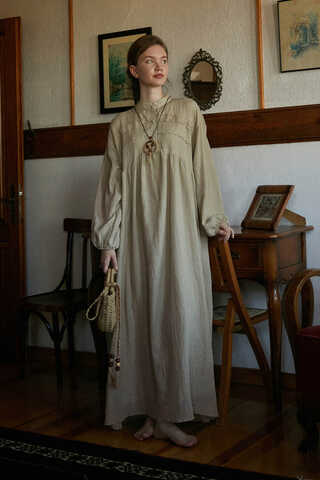 Stone Lace Yoke Dress - 1