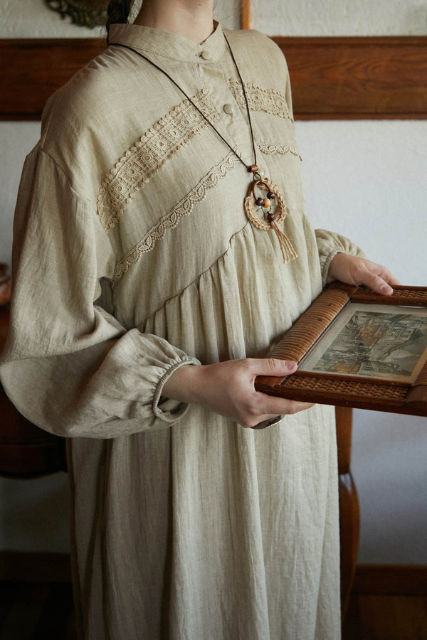 Stone Lace Yoke Dress - 7