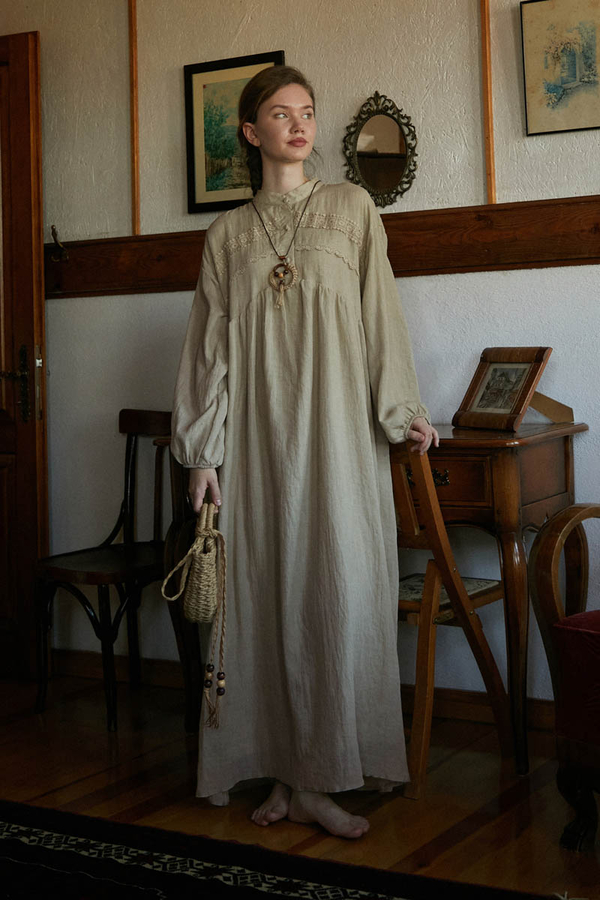 Stone Lace Yoke Dress - 1