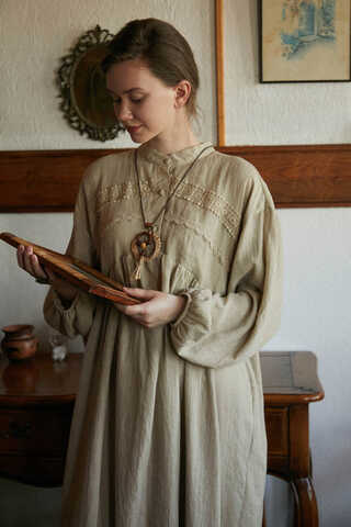 Stone Lace Yoke Dress - 6