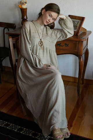 Stone Lace Yoke Dress - 10