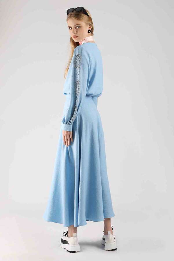 Stone Printed Skirt Suit Baby Blue - 5