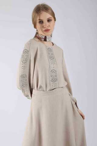 Stone Printed Skirt Suit Beige - 2