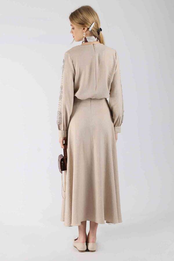 Stone Printed Skirt Suit Beige - 5