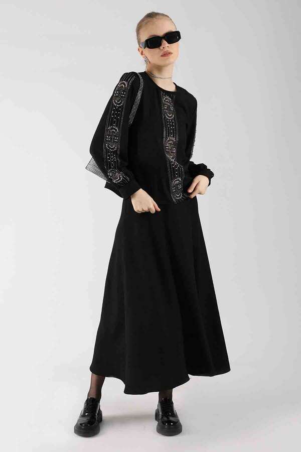 Stone Printed Skirt Suit Black - 1