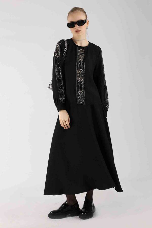 Stone Printed Skirt Suit Black - 3