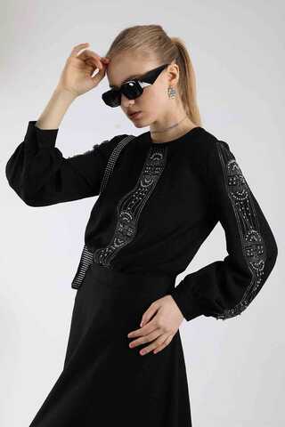 Stone Printed Skirt Suit Black - 4