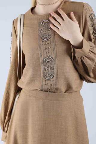 Stone Printed Skirt Suit Camel - 4