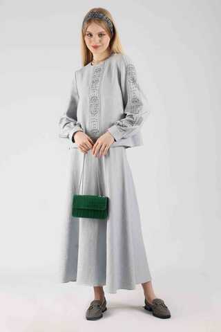 Stone Printed Skirt Suit Grey - 1