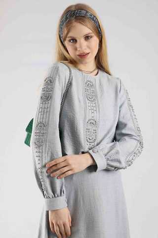 Stone Printed Skirt Suit Grey - 2