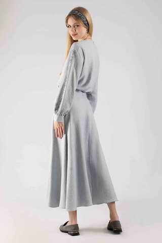 Stone Printed Skirt Suit Grey - 5