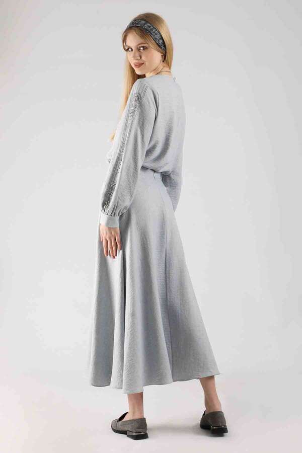 Stone Printed Skirt Suit Grey - 5