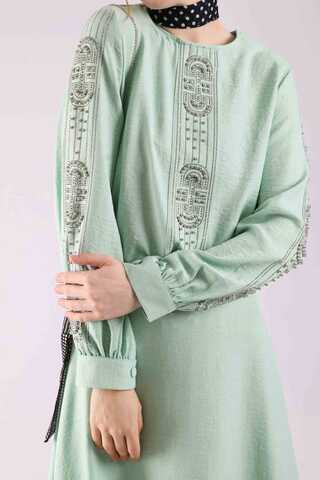 Stone Printed Skirt Suit Water Green - 4