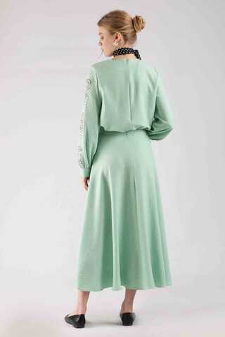 Stone Printed Skirt Suit Water Green - 5