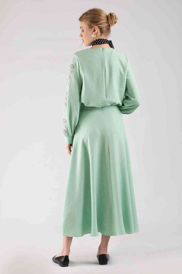 Stone Printed Skirt Suit Water Green - 5