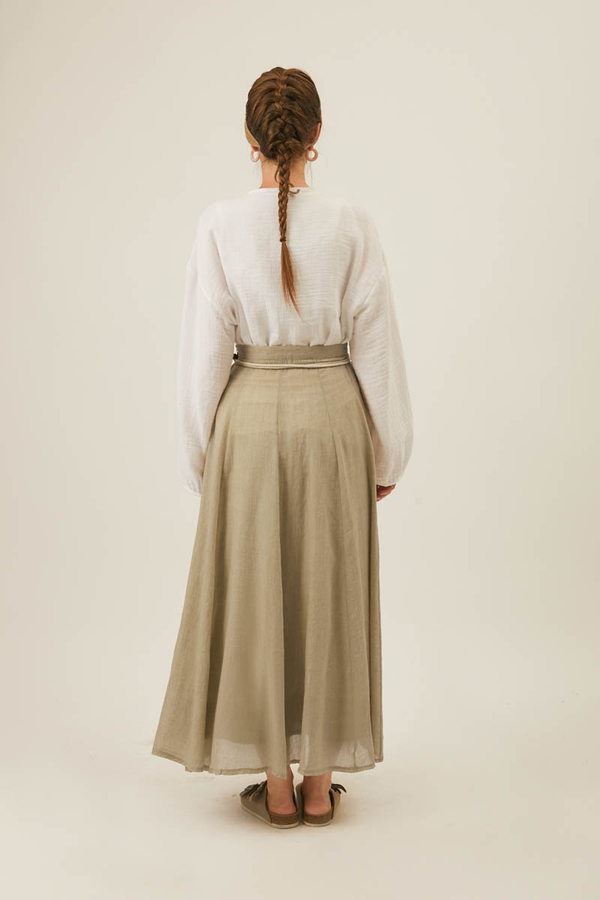 Stone Relaxed Skirt with Stitch Details - 18
