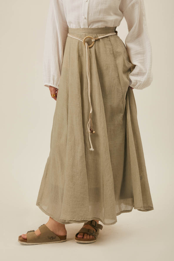 Stone Relaxed Skirt with Stitch Details - 12