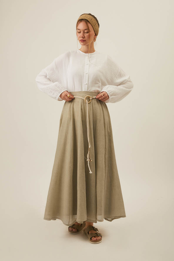 Stone Relaxed Skirt with Stitch Details - 16
