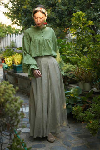 Stone Relaxed Skirt with Stitch Details - 8