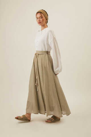 Stone Relaxed Skirt with Stitch Details - 11