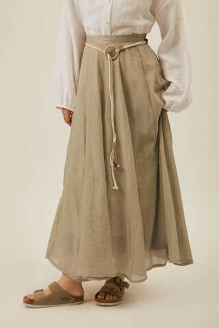 Stone Relaxed Skirt with Stitch Details - 12