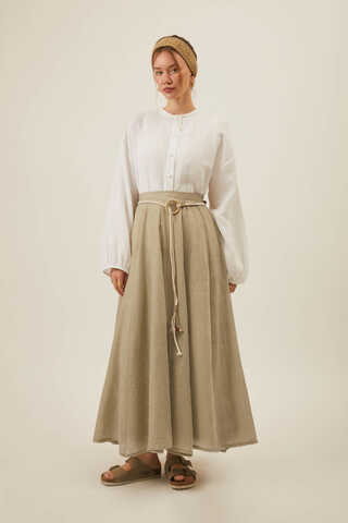 Stone Relaxed Skirt with Stitch Details - 10