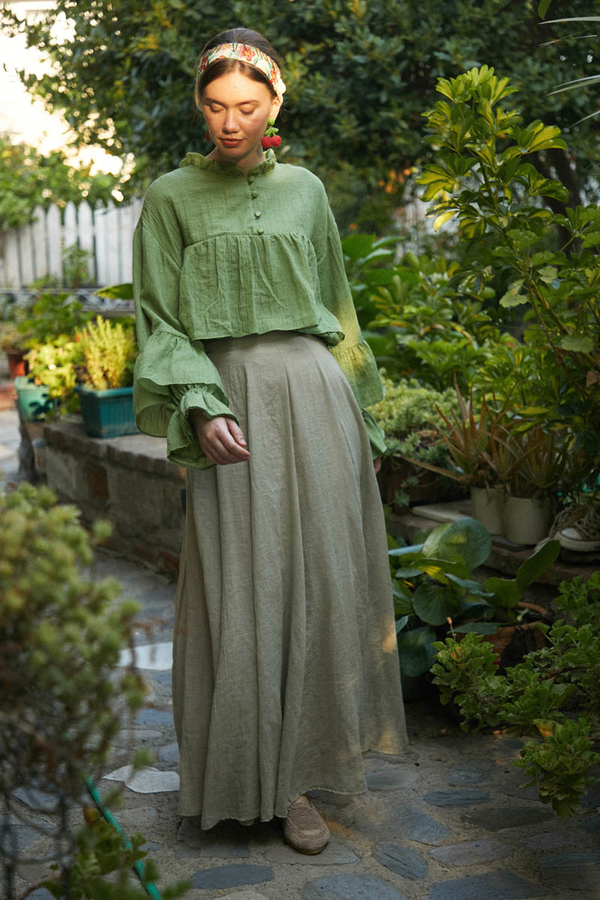 Stone Relaxed Skirt with Stitch Details - 8