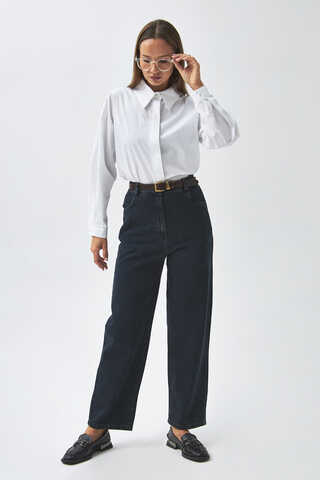 Straight Fit Denim Pants Dark Blue - 7