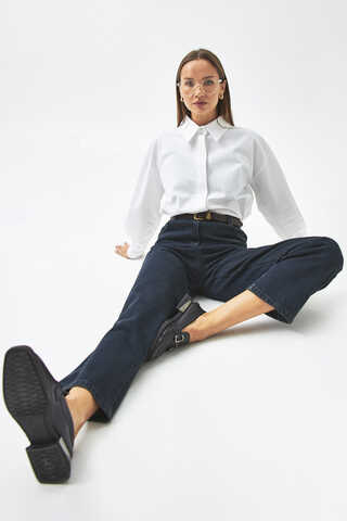 Straight Fit Denim Pants Dark Blue