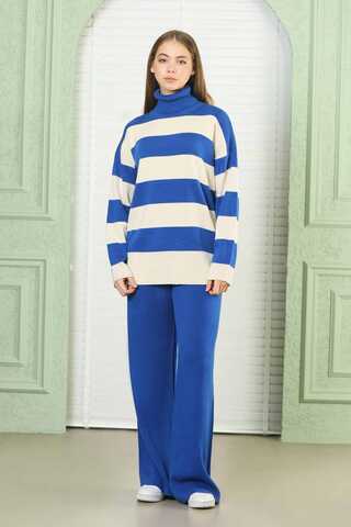 Striped Knitwear Suit Sax - 1
