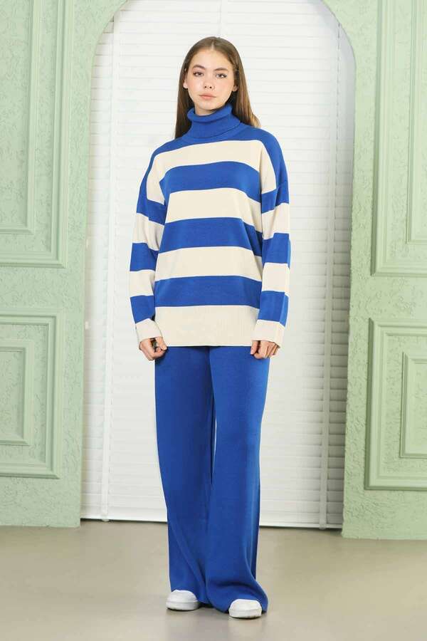 Striped Knitwear Suit Sax - 1