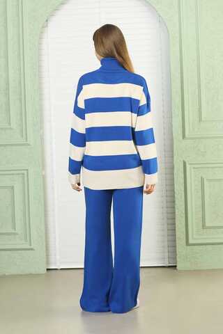 Striped Knitwear Suit Sax - 4